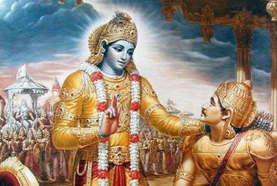 Lord Krishna, the Supreme Personality of Godhead, imparts transcendental knowledge to His friend Arjuna